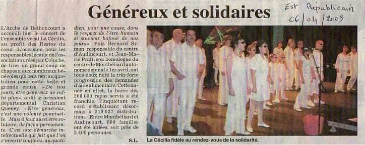 Article presse générosité solidarité Cécilia 2009