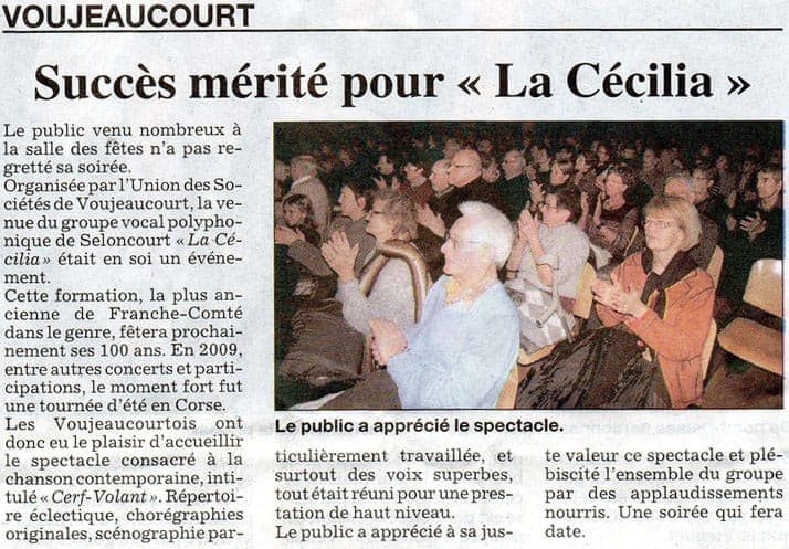 Article presse succès spectacle Voujeaucourt 2010