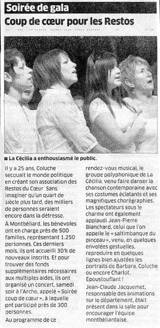 Article presse gala Restos cœur Cécilia 2010