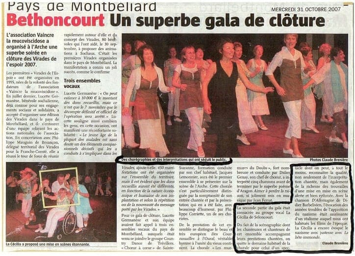 Article presse gala bénéfice chorale 2007