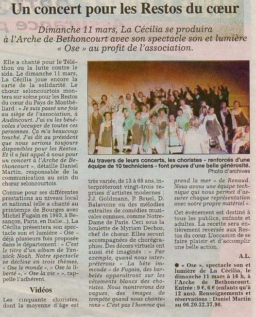 Article presse concert solidaire Restos cœur 2007