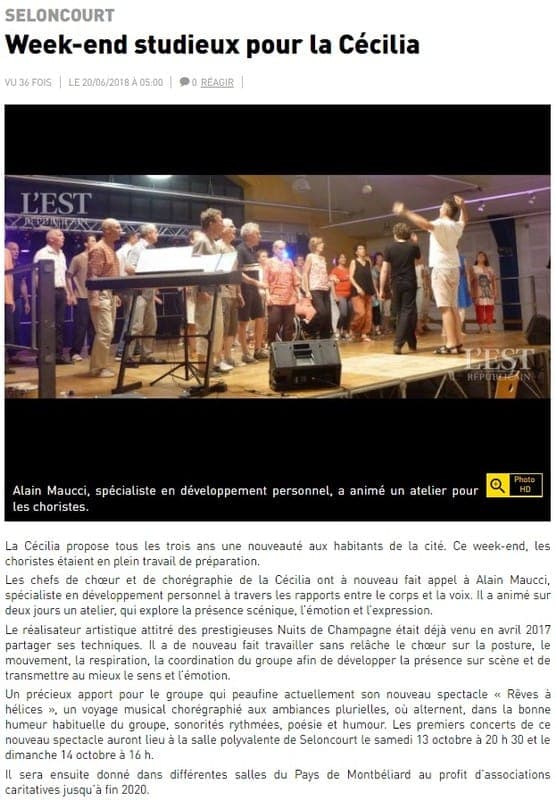 Article presse spectacle La Cecilia Seloncourt 2018