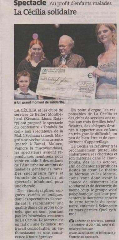 Article de presse — spectacle solidaire de La Cécilia