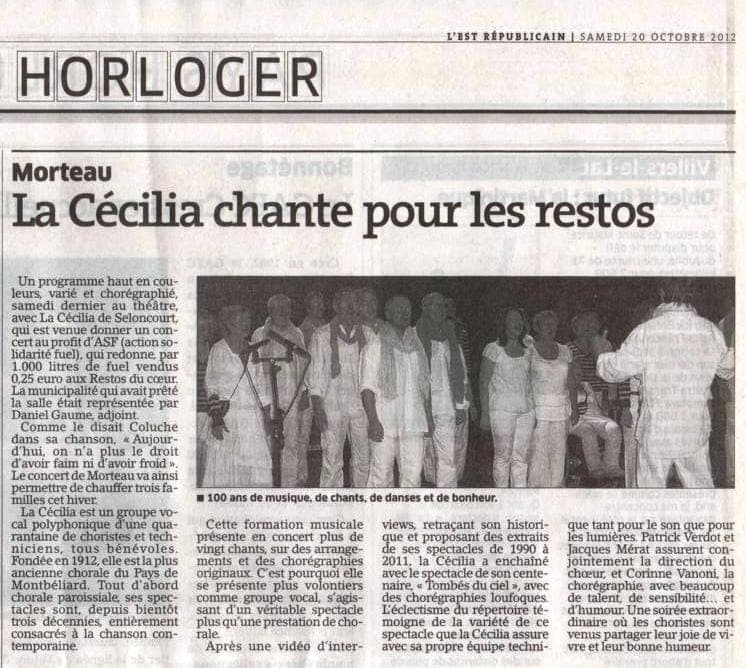 Presse — La Cécilia en concert solidaire pour les Restaurants du cœur