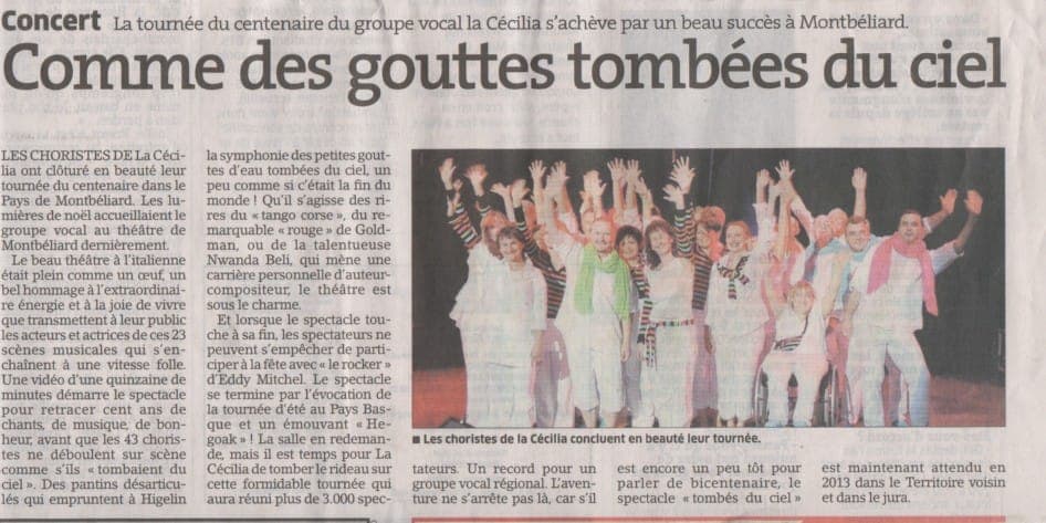 Presse — critique de spectacle Tombés du ciel à Montbéliard