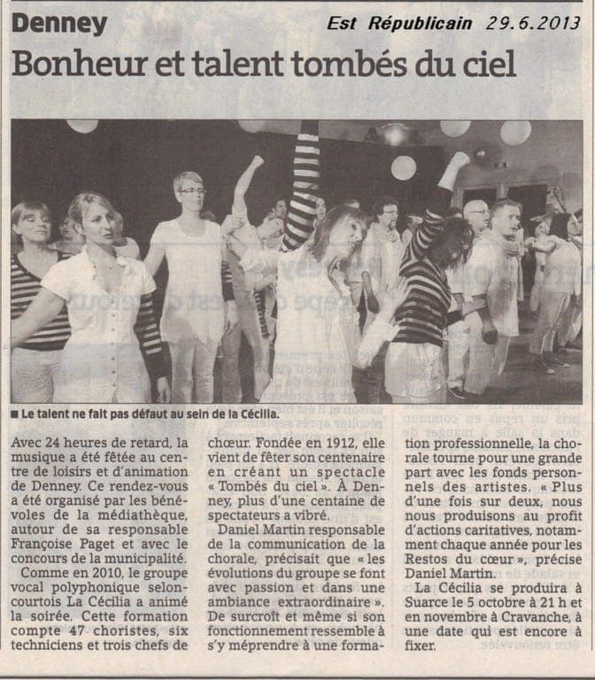 Article de presse — critique positive du spectacle Tombés du ciel