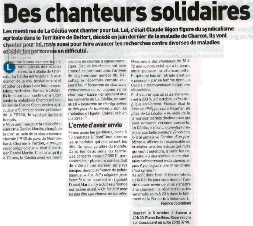 Presse — annonce de concert solidaire de La Cécilia