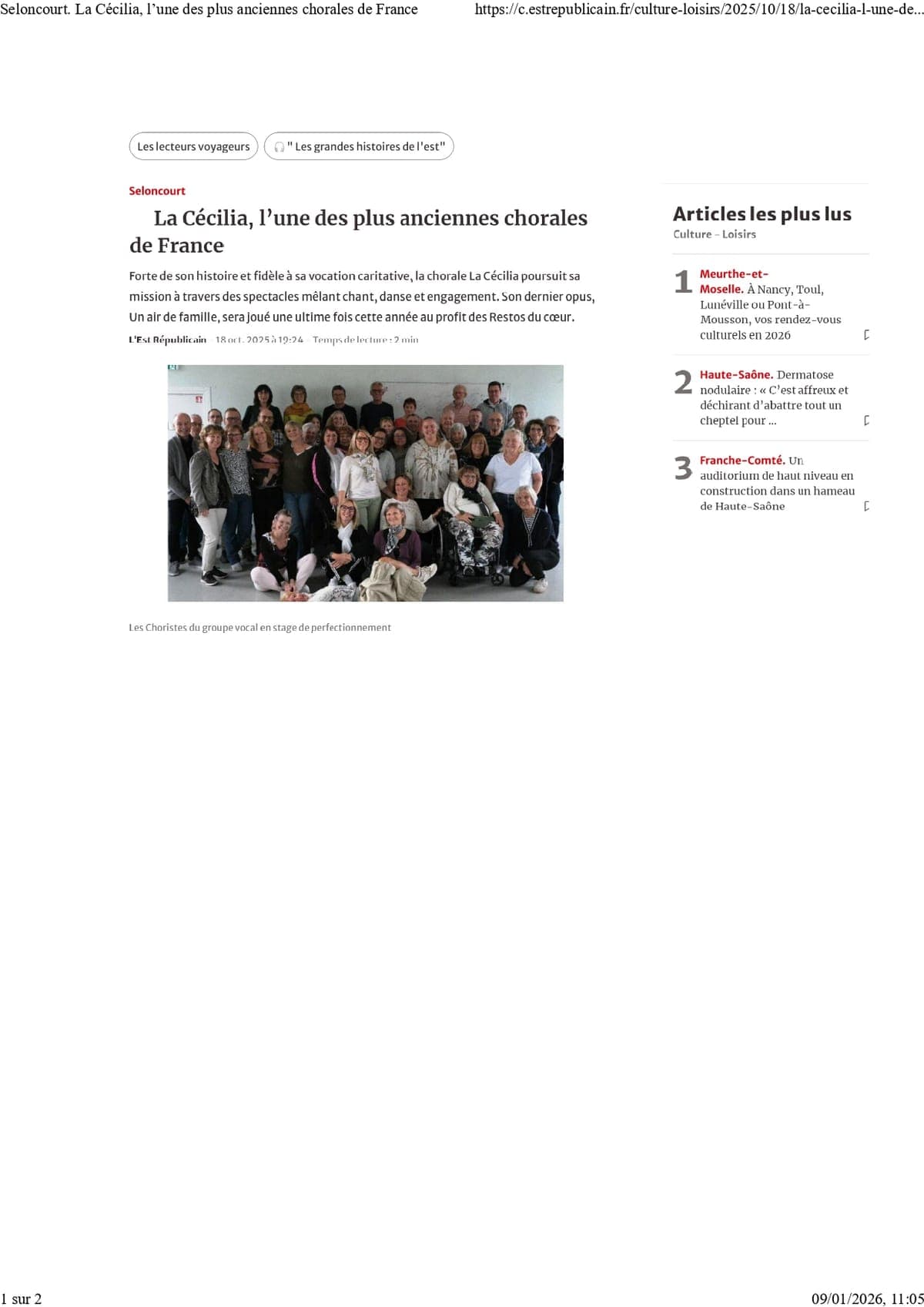 Article presse chorale La Cecilia histoire Seloncourt