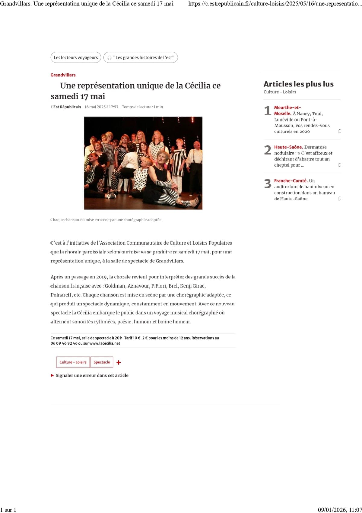 Représentation unique Cecilia spectacle chorégraphié Grandvillars