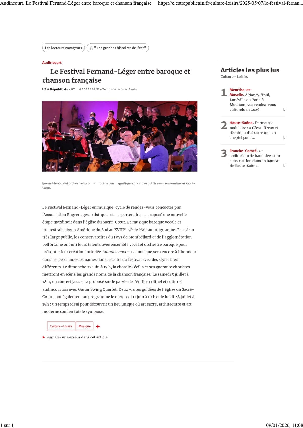 Article Festival Fernand-Léger baroque chanson française
