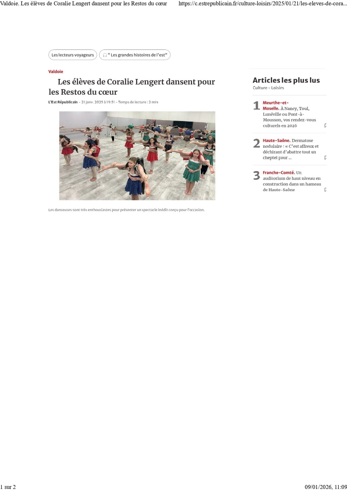 Article élèves danse école Coralie Lengert Restos cœur