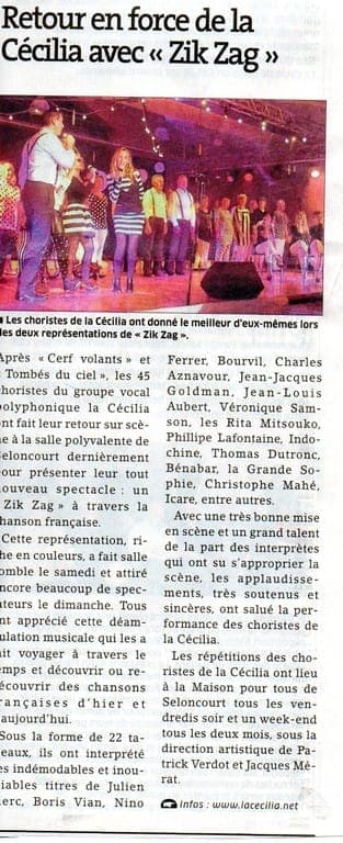Presse — critique du spectacle Zik Zag de La Cécilia