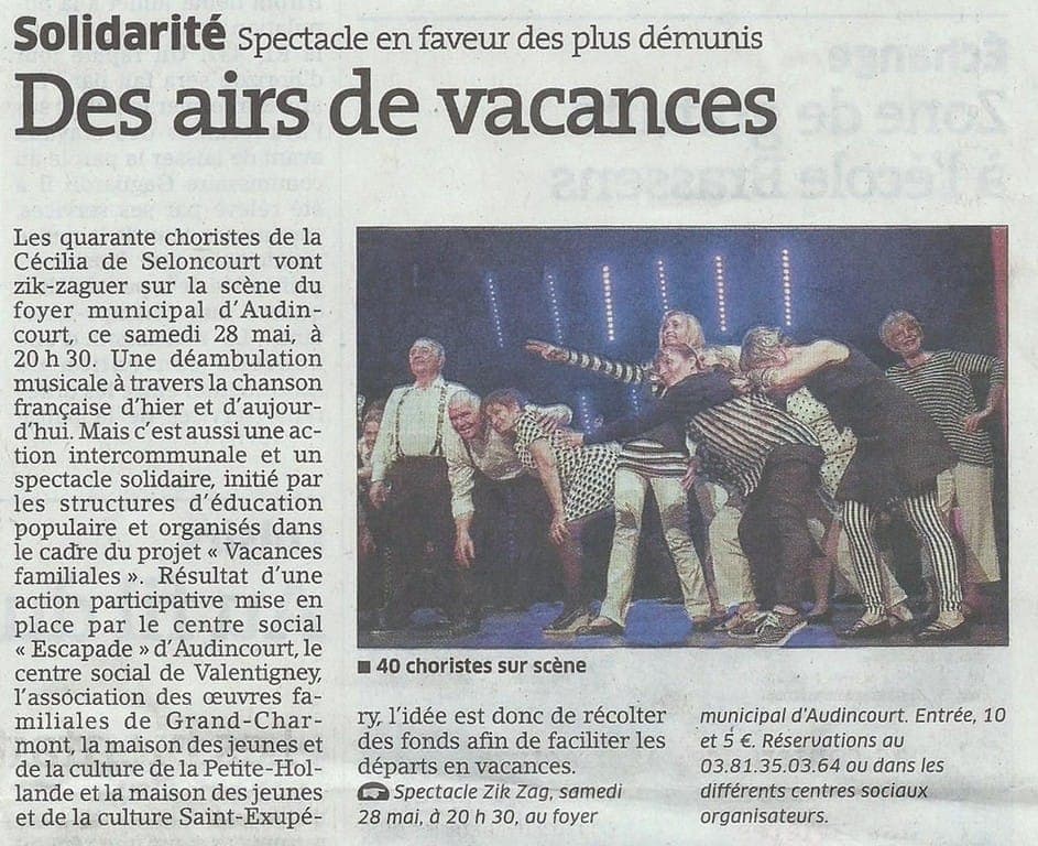 Presse — spectacle solidaire Zik Zag à Audincourt