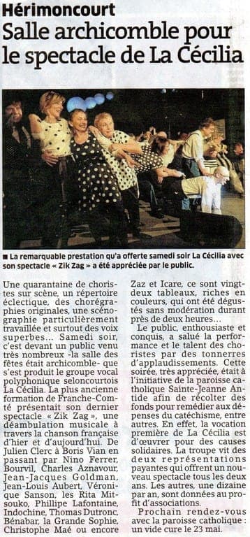 Presse — spectacle réussi La Cécilia à Hérimoncourt