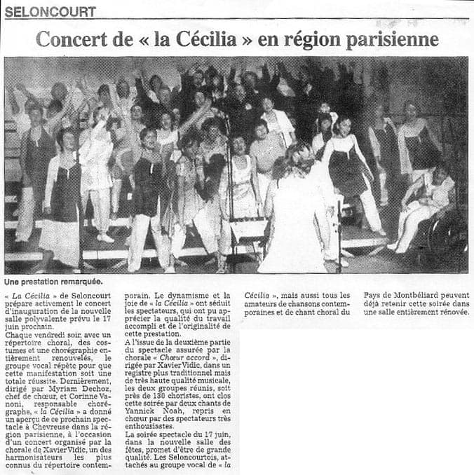 Article presse concert La Cécilia région parisienne
