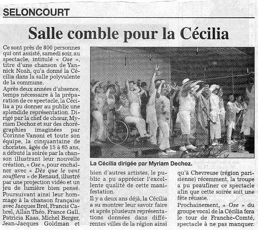 Article presse succès spectacle La Cécilia 2006