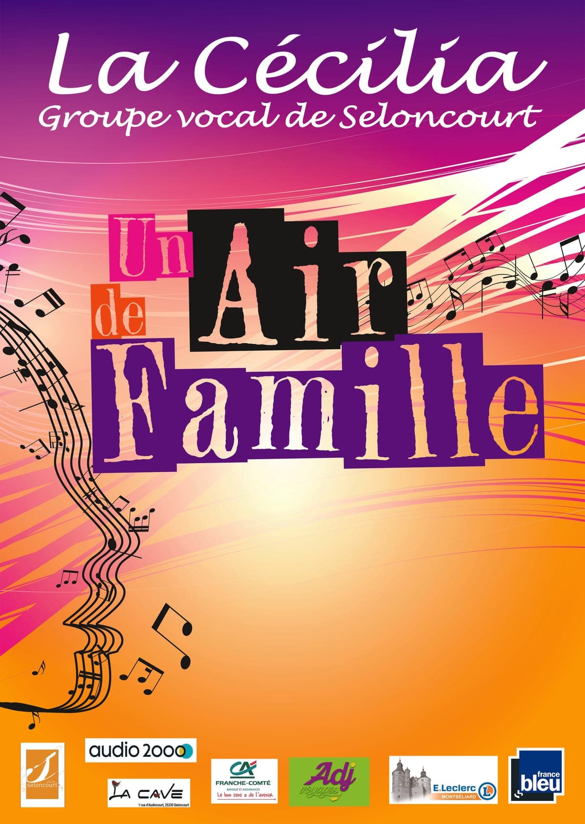 Affiche spectacle Un air de famille La Cecilia Seloncourt